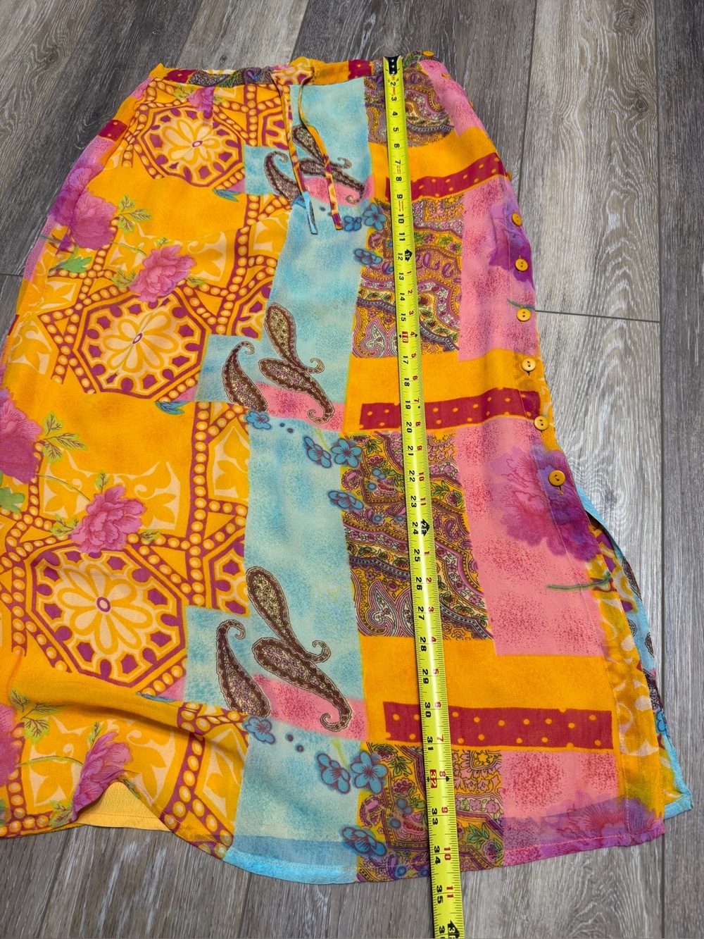 Vintage Patchwork Midi Sheer Skirt in Yellow Pink Multi - Picture 5 of 9